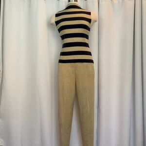 Christina Hope Navy Metallic Gold Stripe Knit Top & Gold Knit Pants Women Sz M